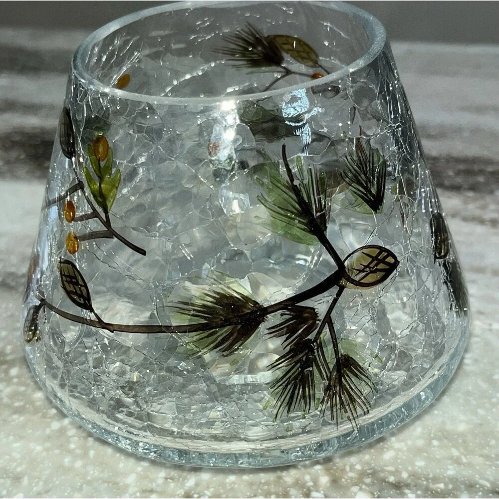 Yankee Candle Crackle Glass Candle Topper Lamp Shade Winter Berry Branches